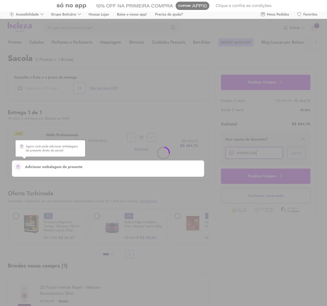 Onde inserir o código de desconto no site da Beleza na Web