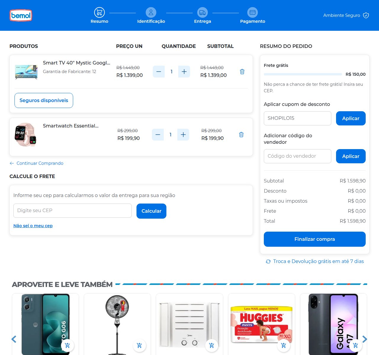 Onde inserir o código de desconto no site da Bemol