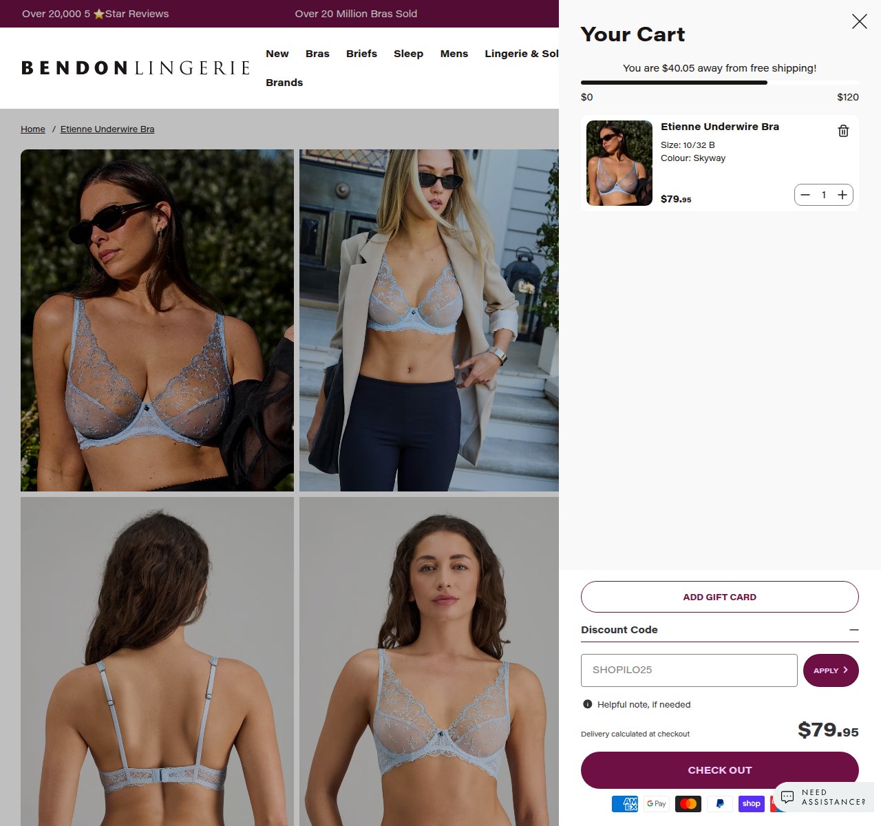 Where to enter the discount code on the Bendon Lingerie website