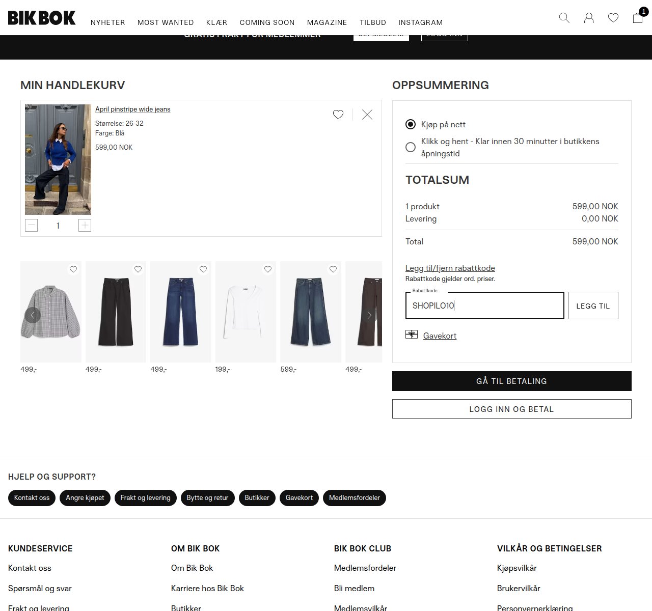 Where to enter the discount code on the Bik Bok website