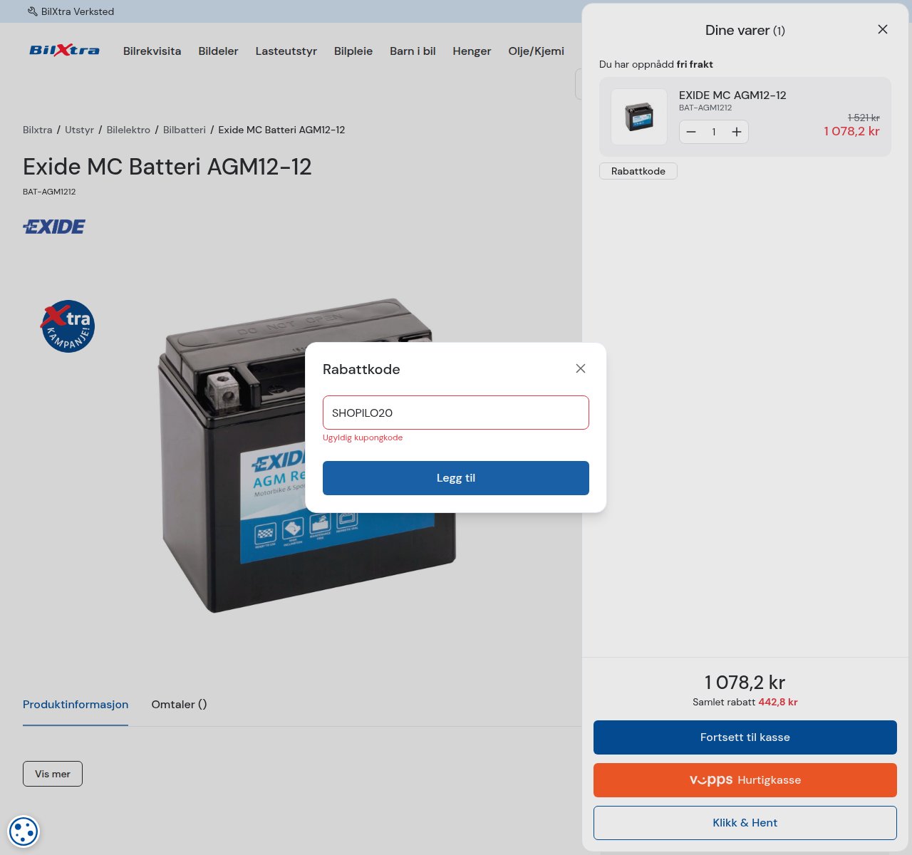 Where to enter the discount code on the BilXtra website