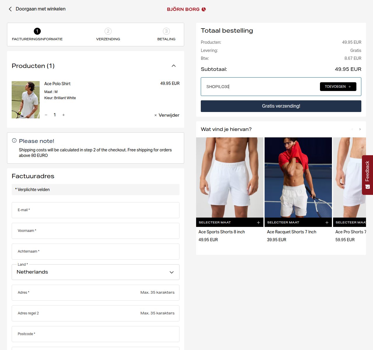Waar je de kortingscode invoert op de Björn Borg-website