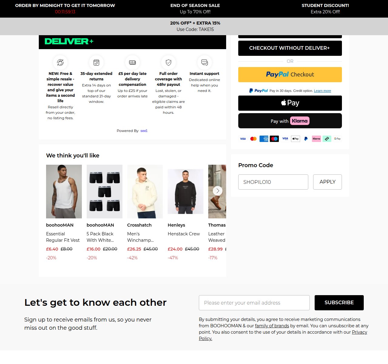 Where to enter the discount code on the boohooMAN website