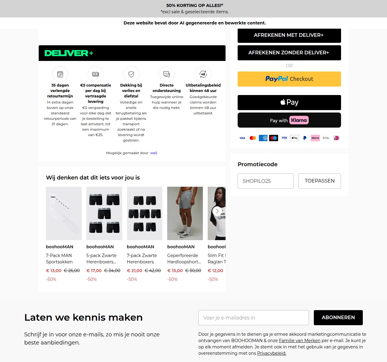 Waar je de kortingscode invoert op de BOOHOOMAN-website