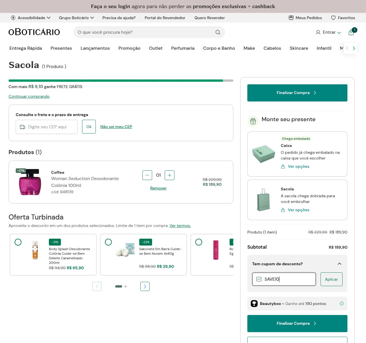 Onde inserir o código de desconto no site da O Boticário