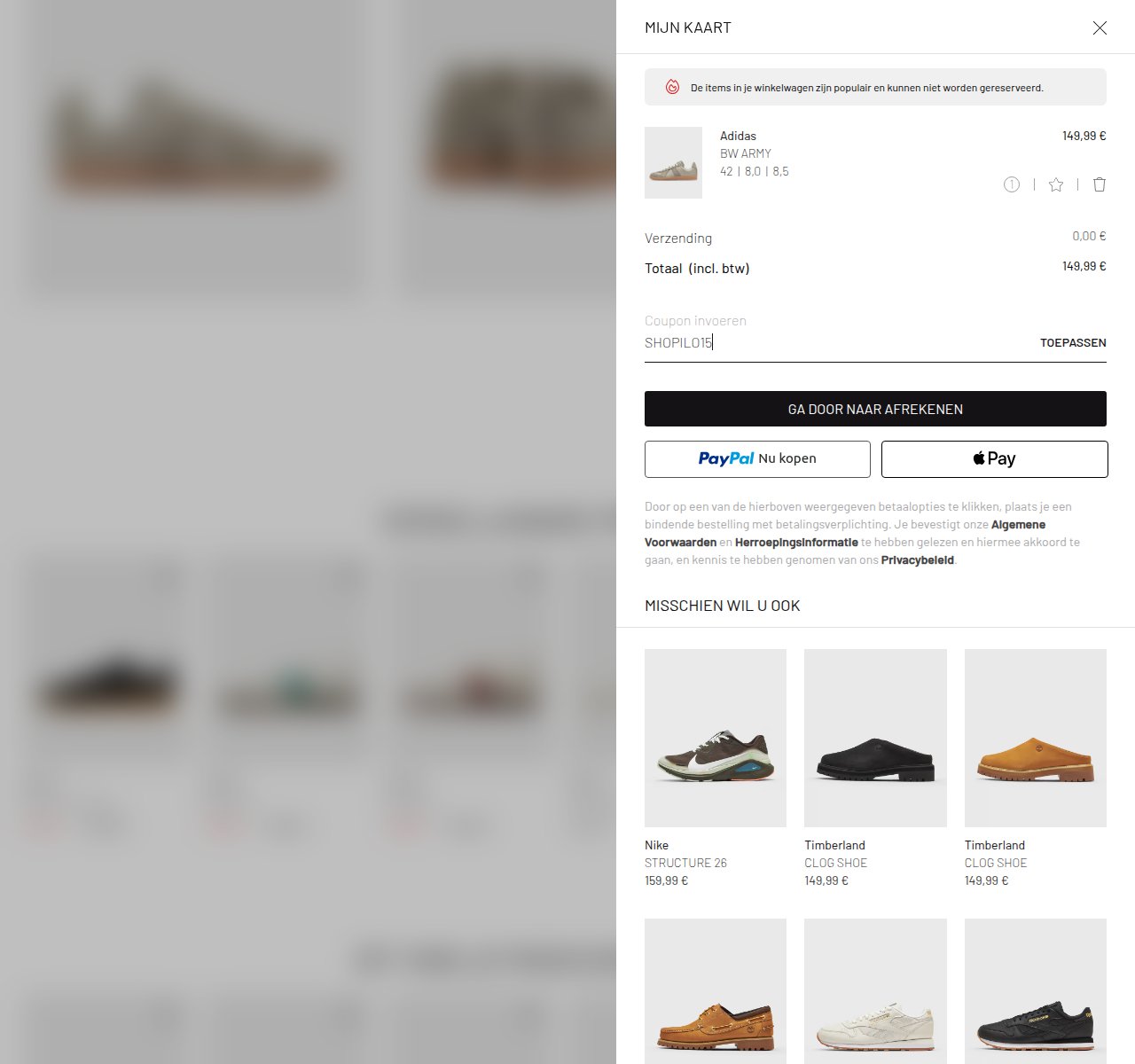 Waar je de kortingscode invoert op de BSTN-website