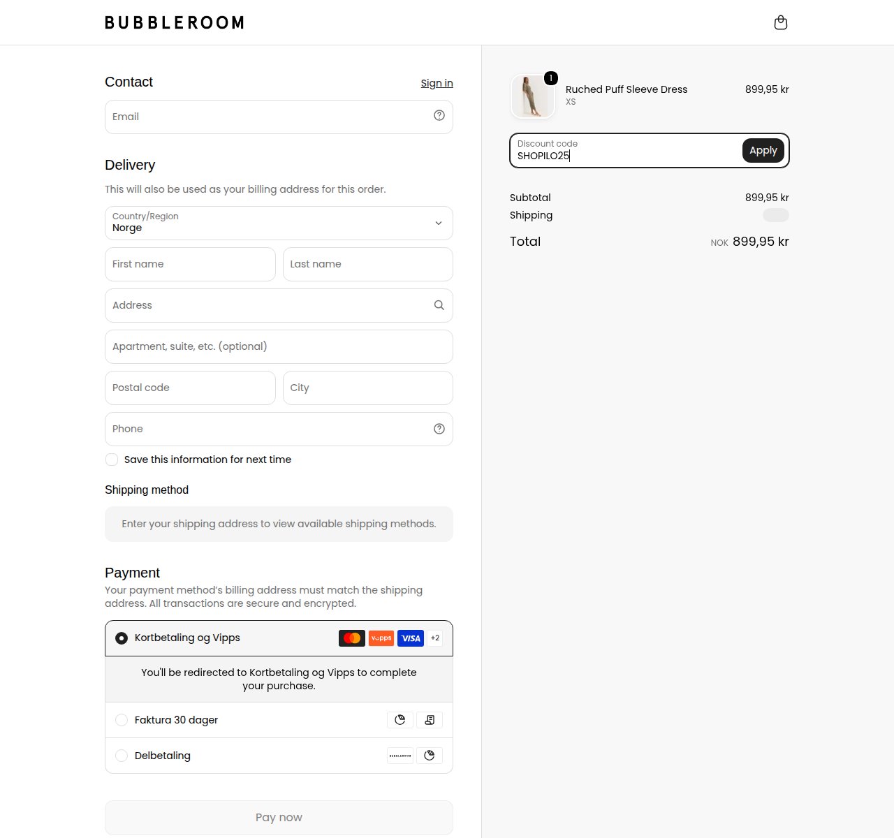 Where to enter the discount code on the Bubbleroom website