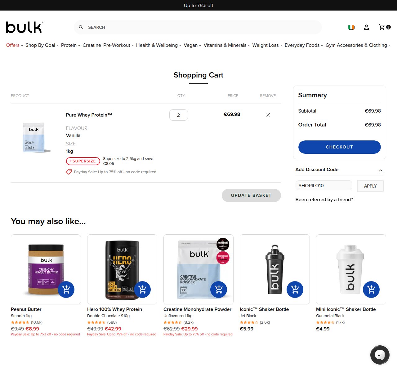 Where to enter the discount code on the Bulk website