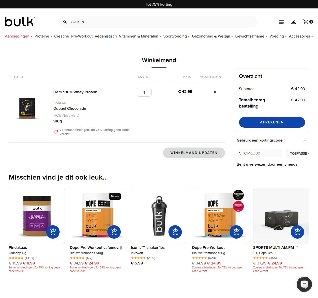 Waar je de kortingscode invoert op de Bulk-website
