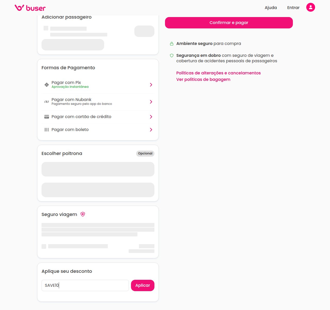 Onde inserir o código de desconto no site da Buser