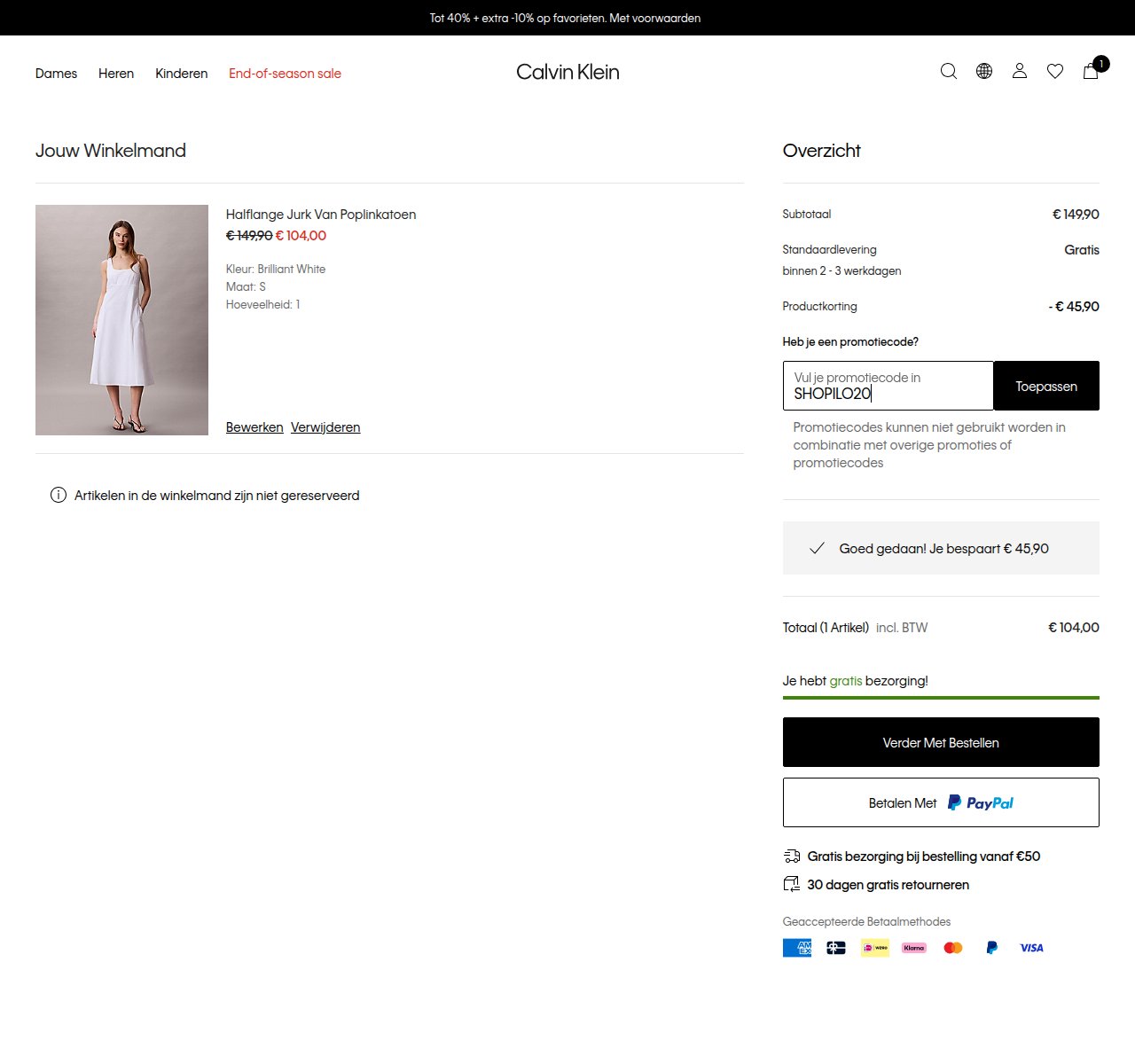 Waar je de kortingscode invoert op de Calvin Klein-website