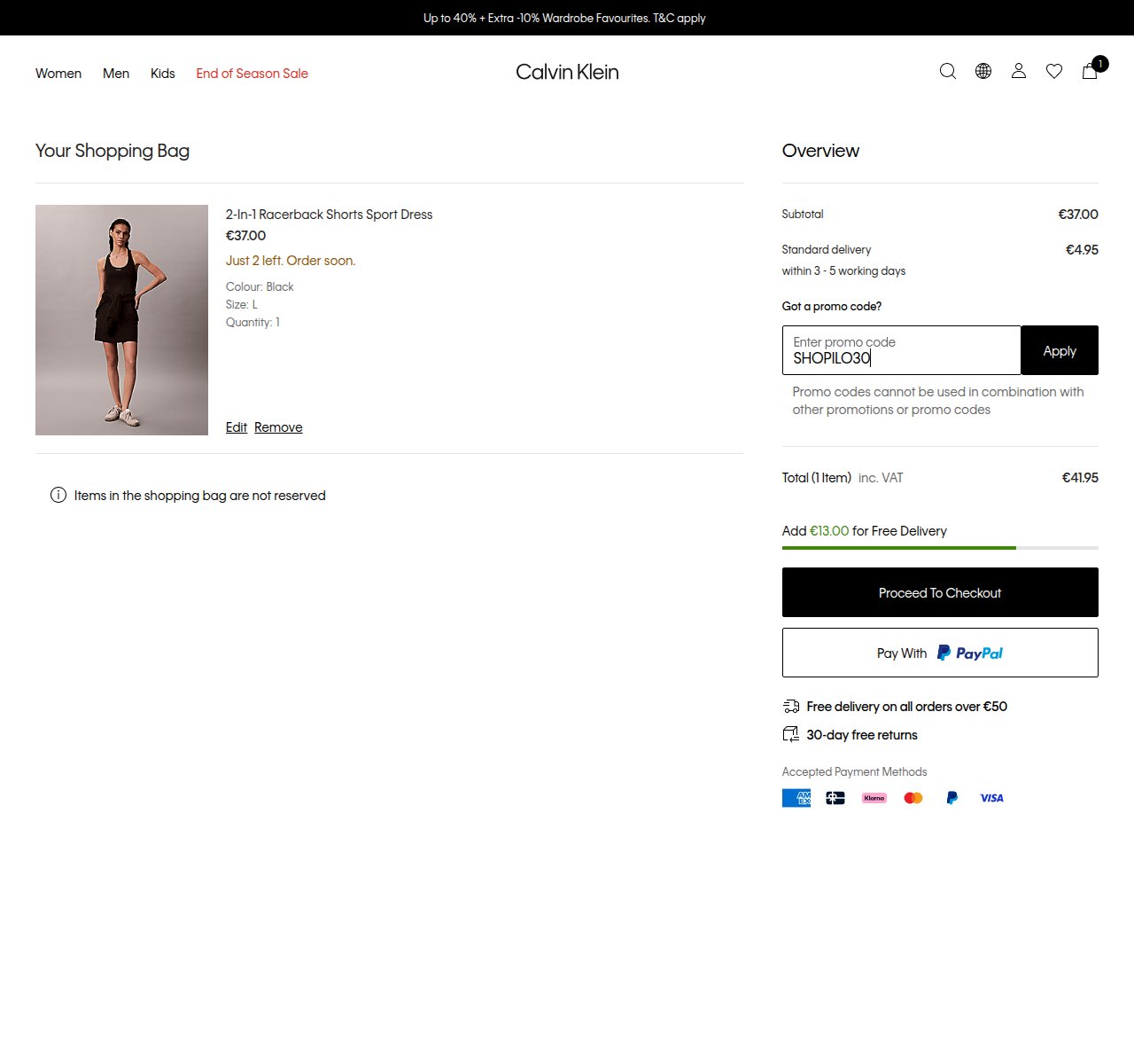 Onde inserir o código de desconto no site da Calvin Klein
