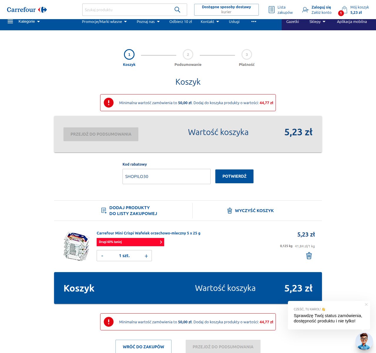 Gdzie wpisać kod rabatowy na stronie Carrefour