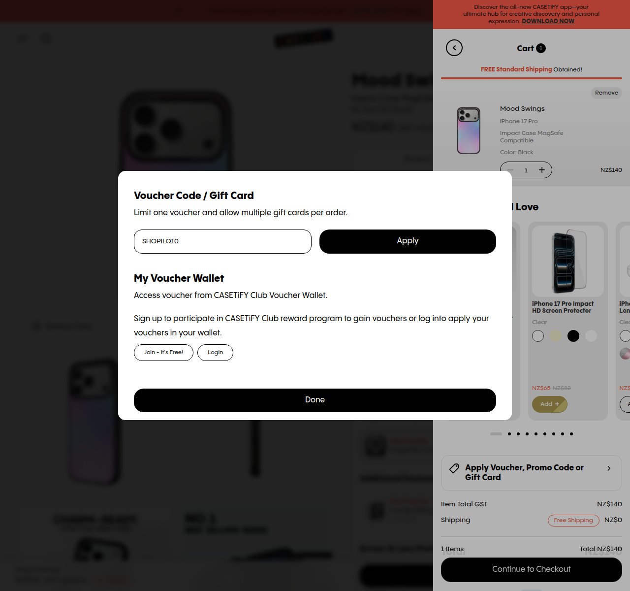 Where to enter the discount code on the CASETiFY website