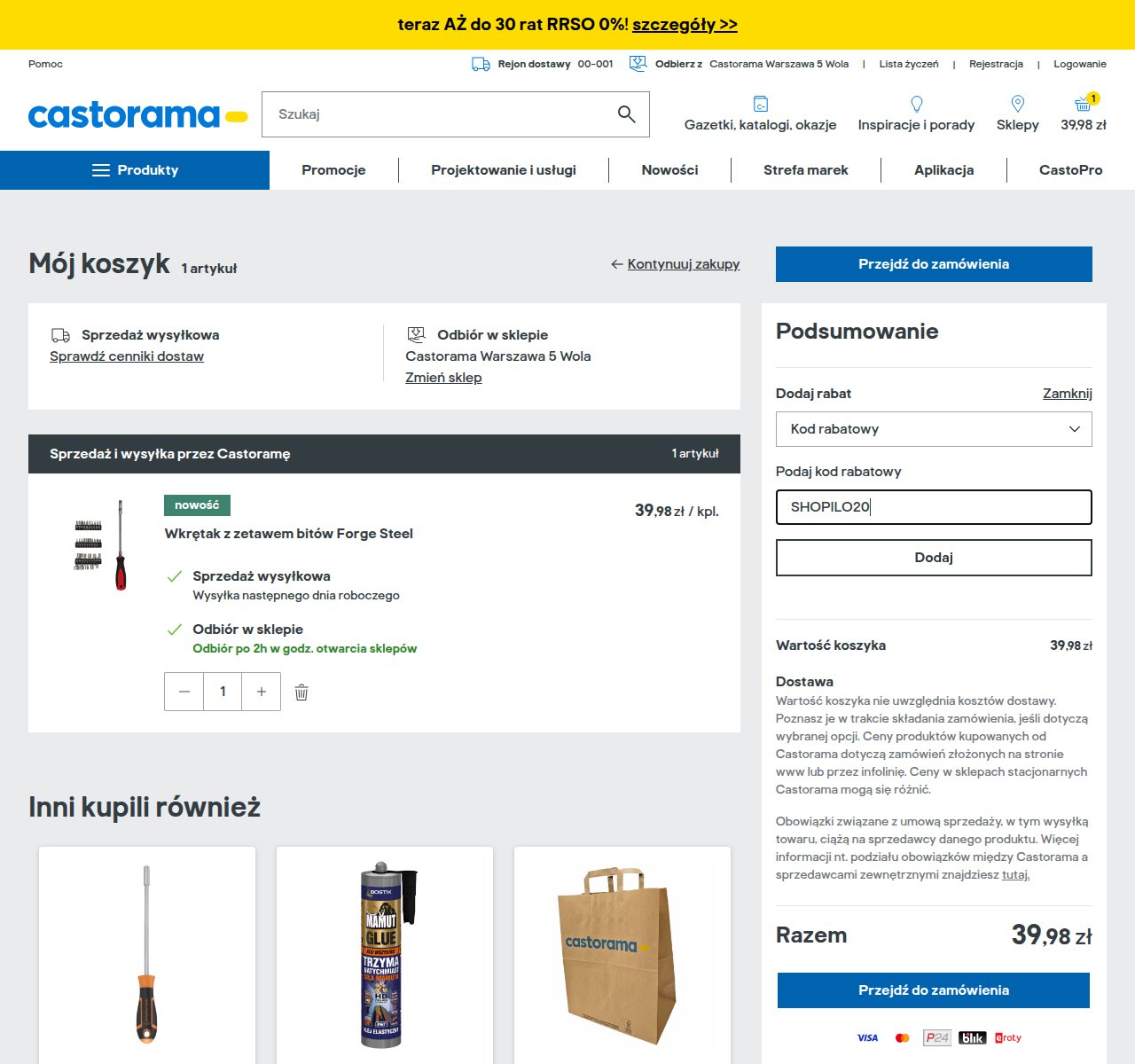 Gdzie wpisać kod rabatowy na stronie Castorama