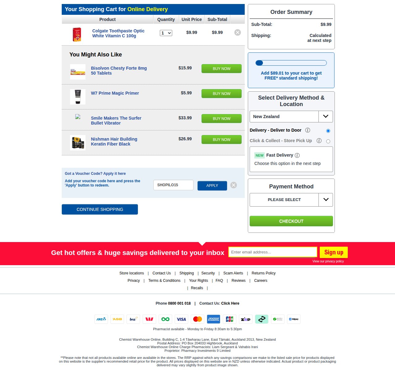 Where to enter the discount code on the Chemist Warehouse website