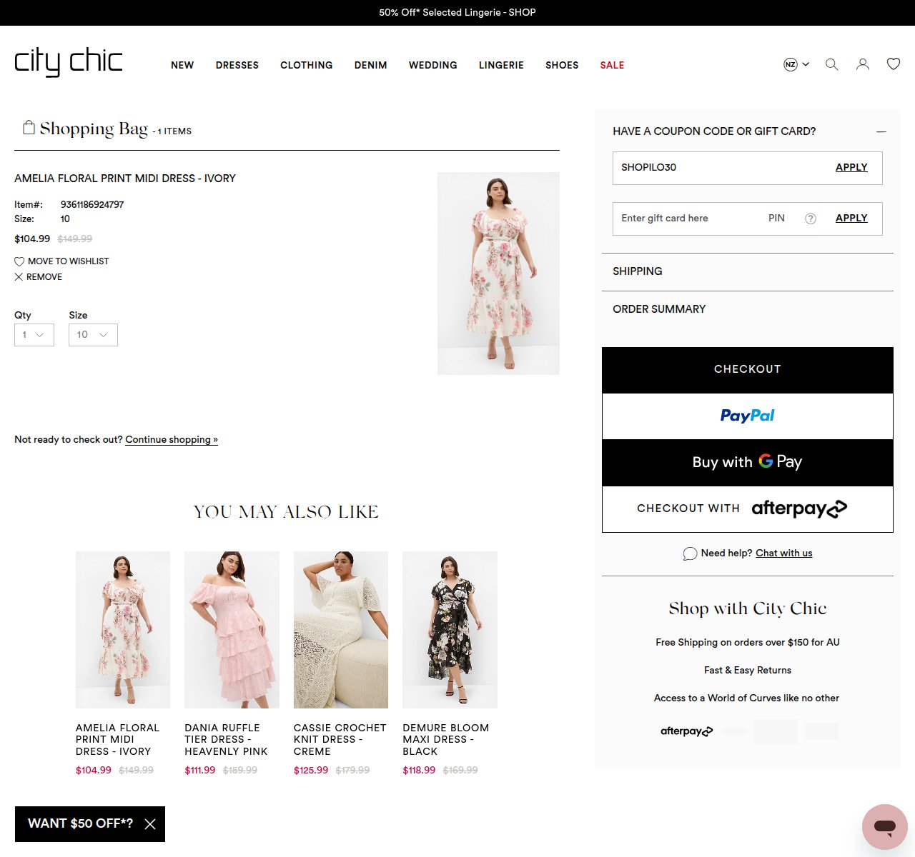 Where to enter the discount code on the City Chic website