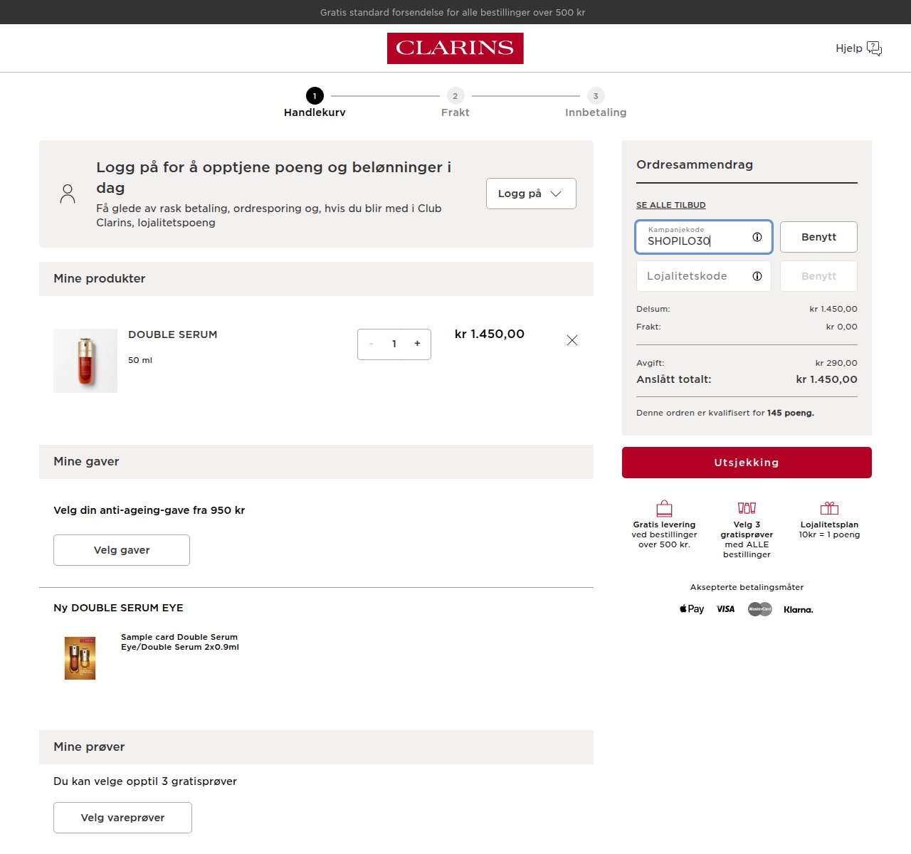 Where to enter the discount code on the Clarins website