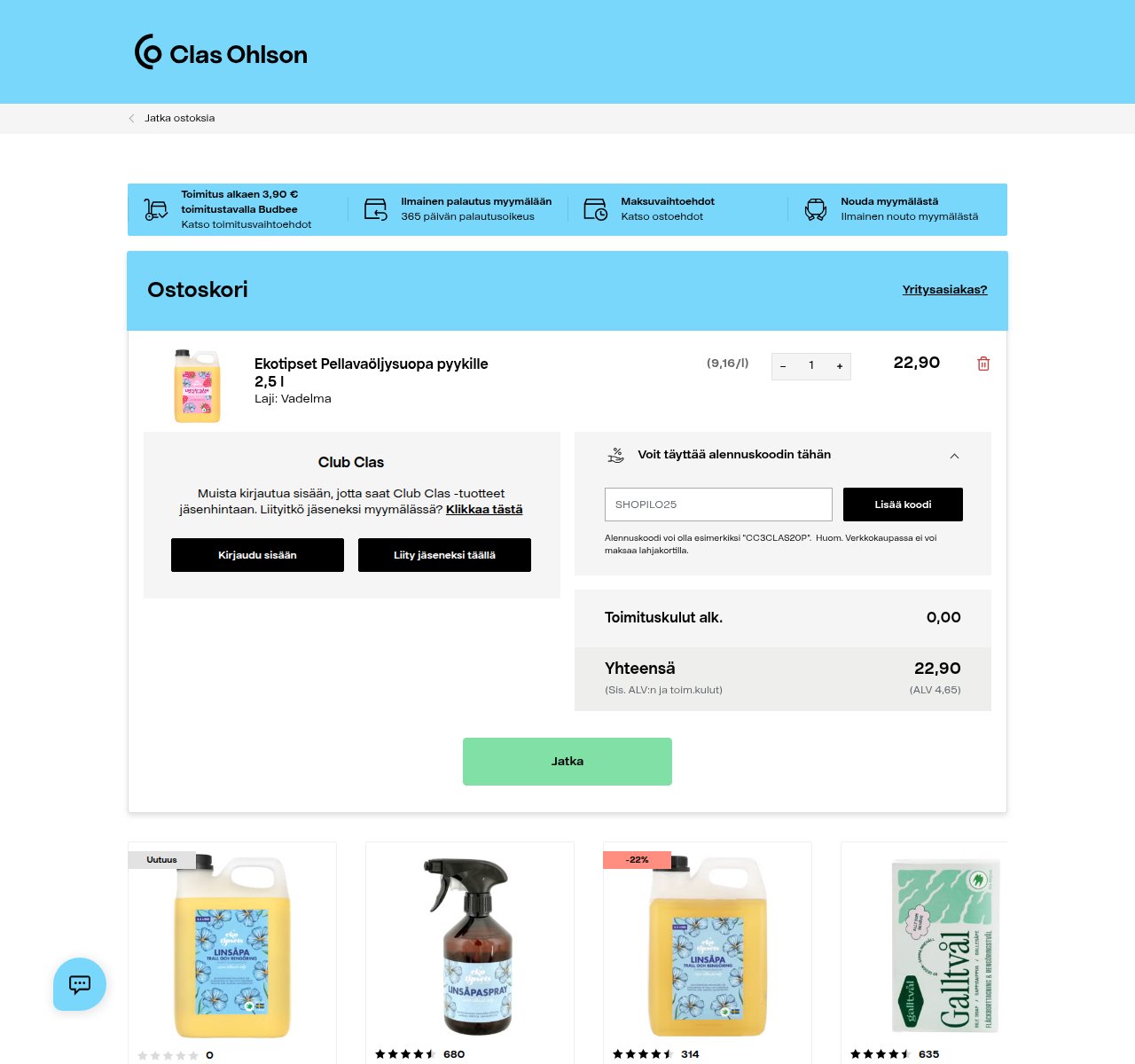 Mihin alennuskoodi syötetään Clas Ohlson-sivustolla