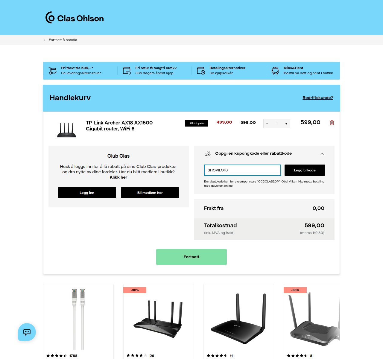 Where to enter the discount code on the Clas Ohlson website