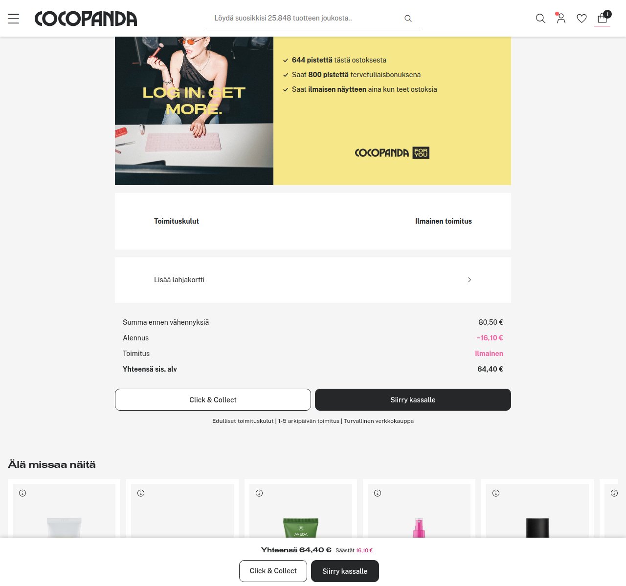 Mihin alennuskoodi syötetään Cocopanda-sivustolla
