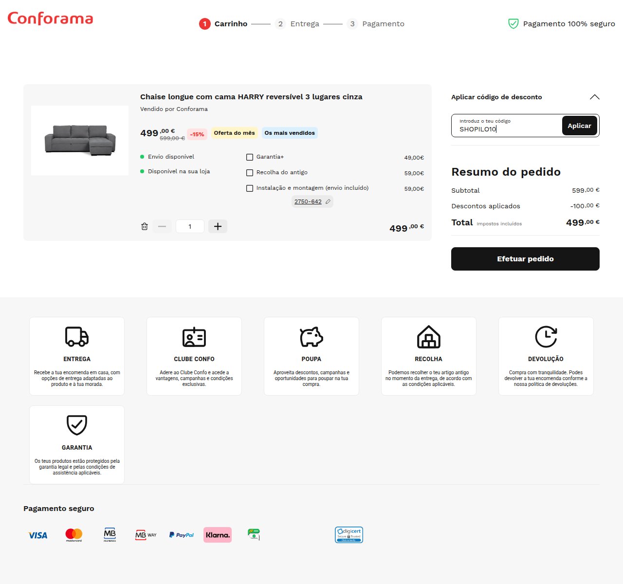 Onde inserir o código de desconto no site da Conforama