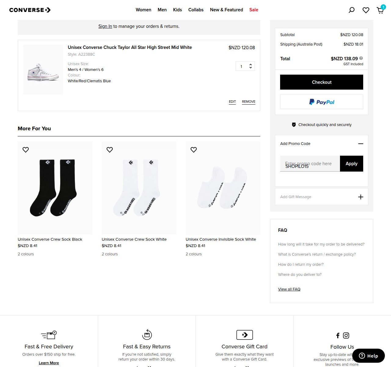 Where to enter the discount code on the Converse website