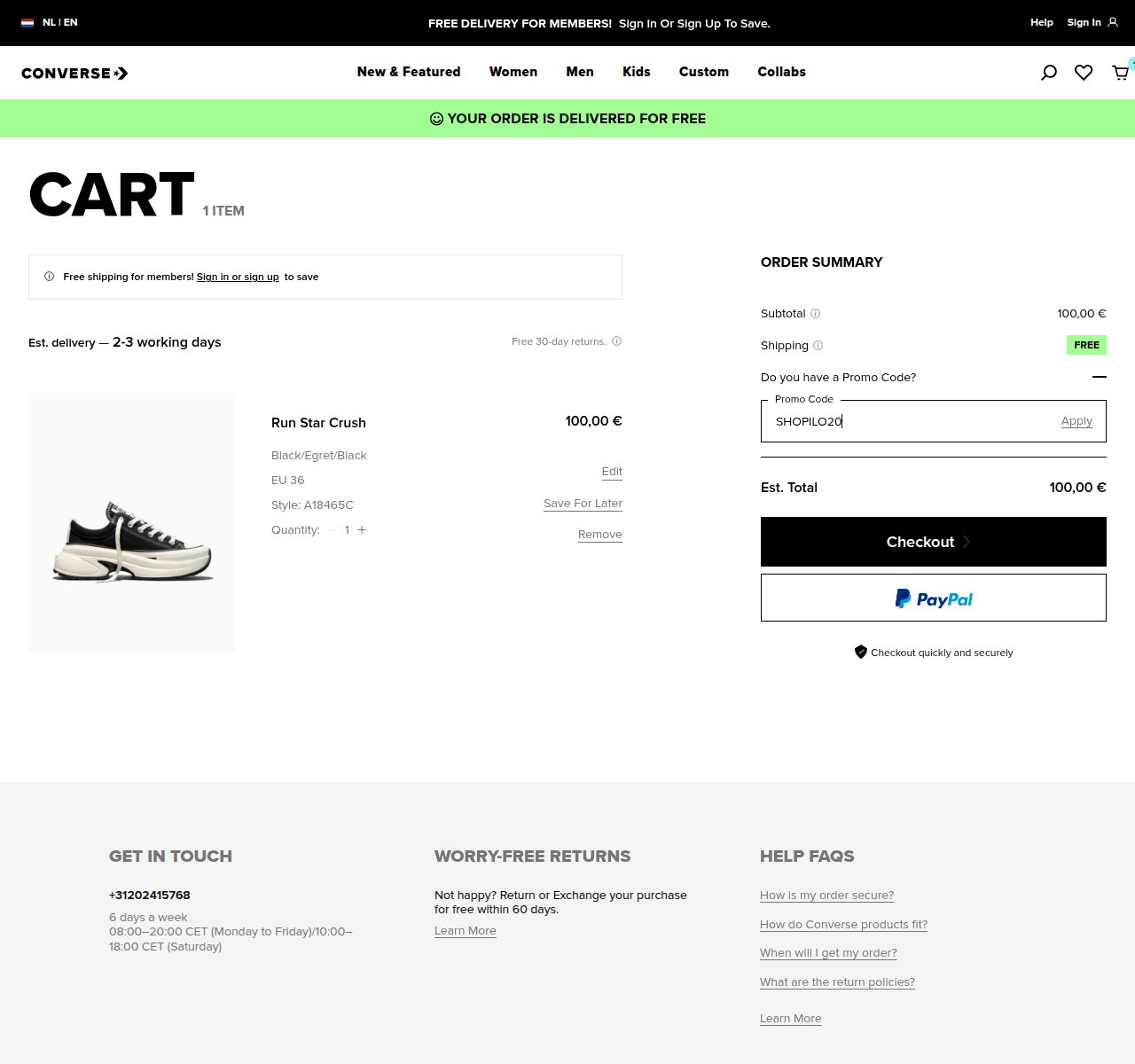 Waar je de kortingscode invoert op de Converse-website
