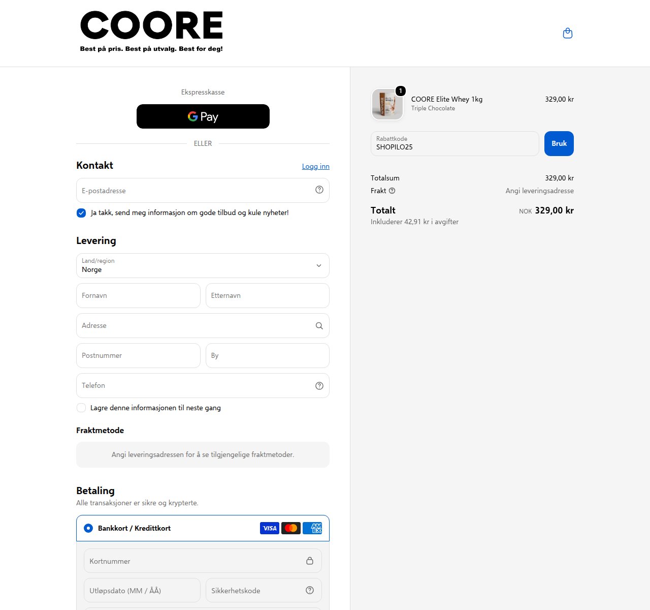 Where to enter the discount code on the COORE website