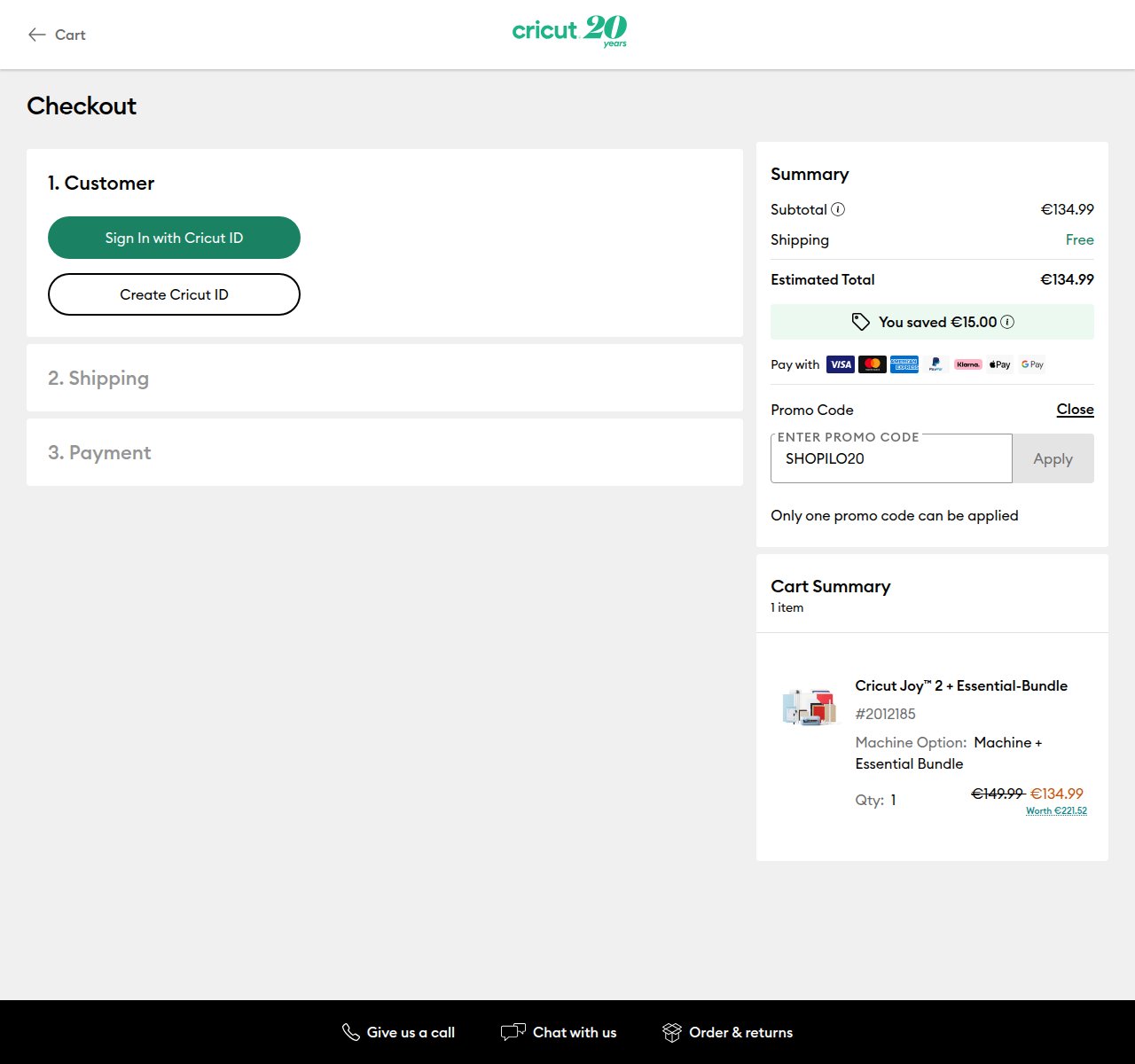 Where to enter the discount code on the Cricut website