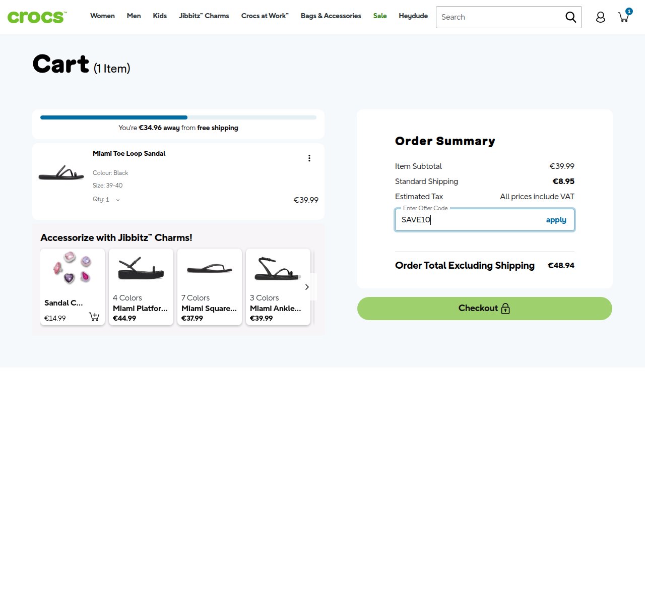 Where to enter the discount code on the Crocs website