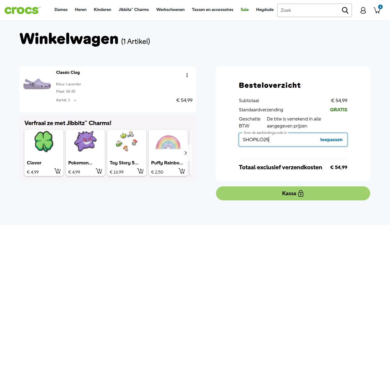 Waar je de kortingscode invoert op de Crocs-website