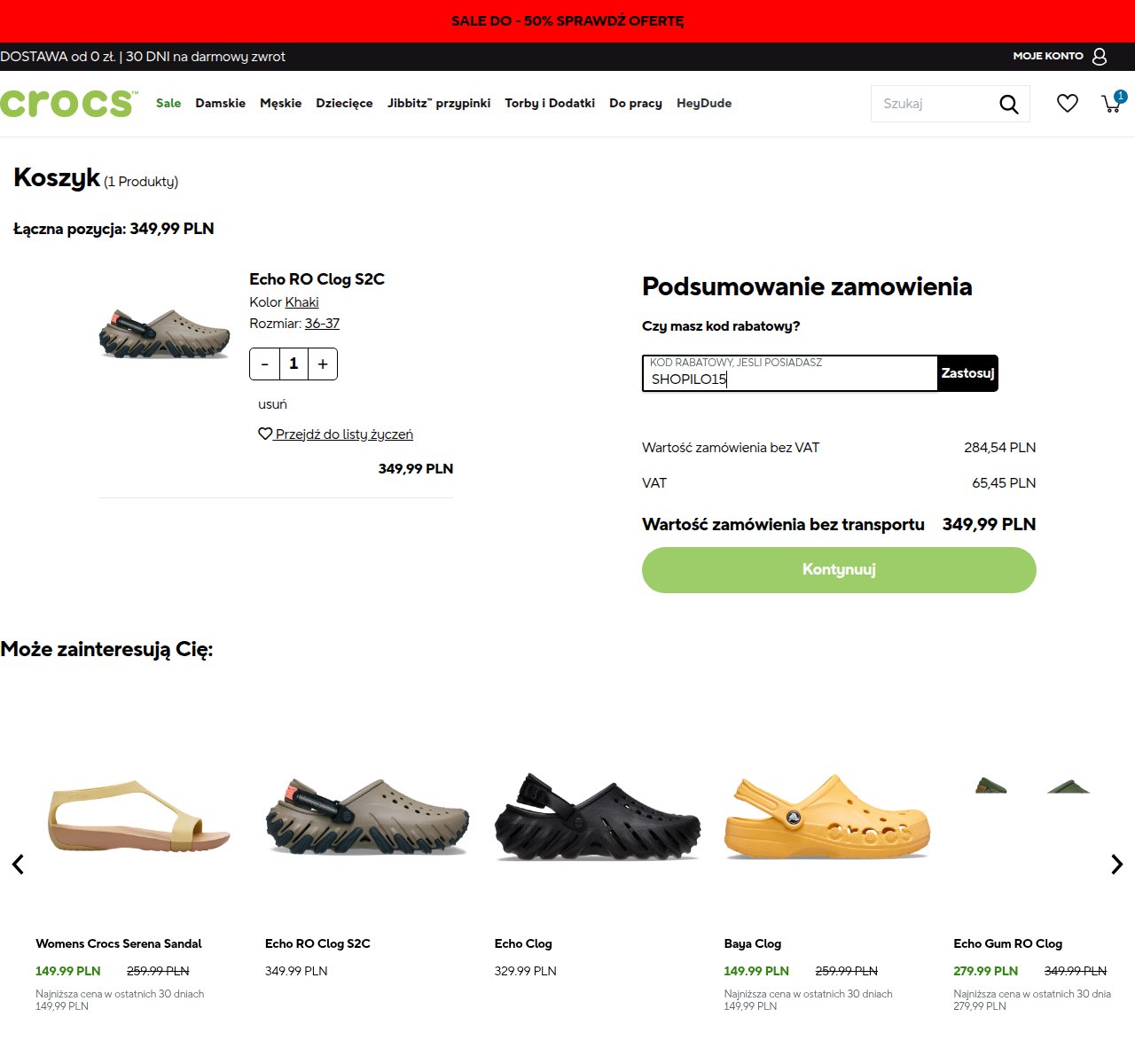 Gdzie wpisać kod rabatowy na stronie Crocs