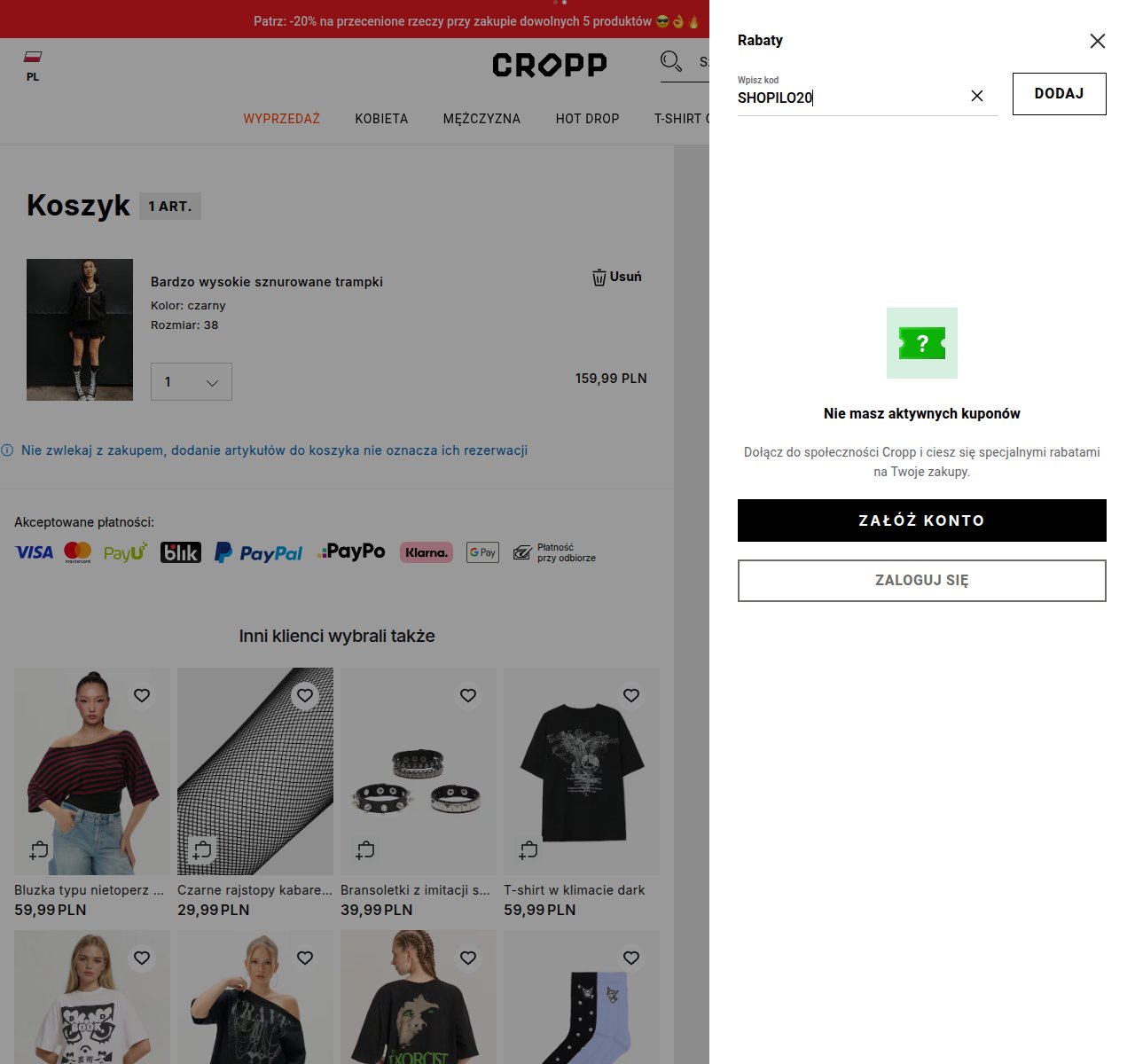 Gdzie wpisać kod rabatowy na stronie Cropp