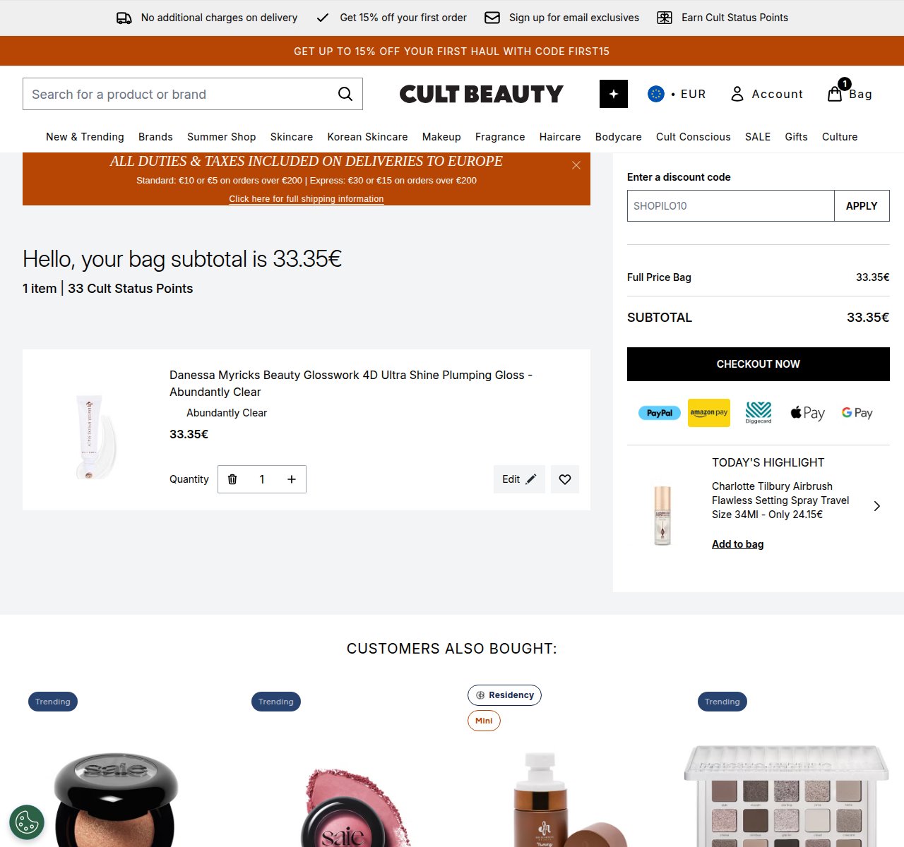 Where to enter the discount code on the Cult Beauty website