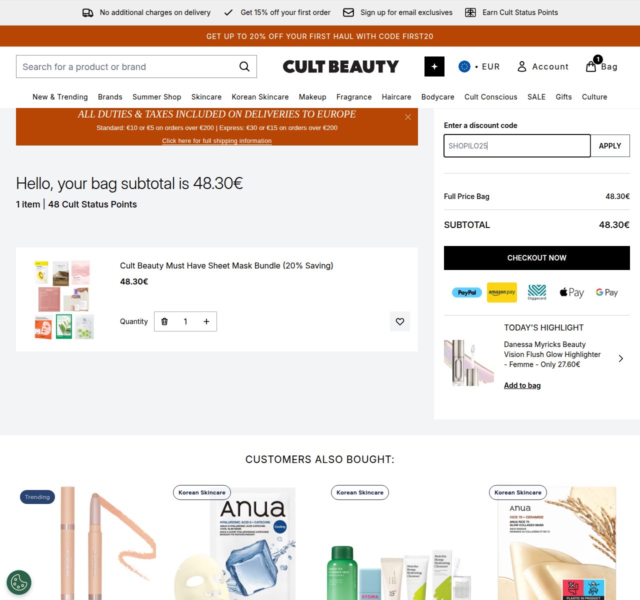 Waar je de kortingscode invoert op de Cult Beauty-website