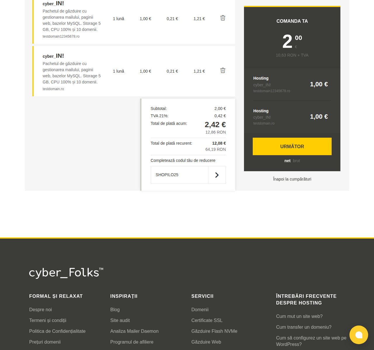 Unde introduci codul de reducere pe site-ul CyberFolks