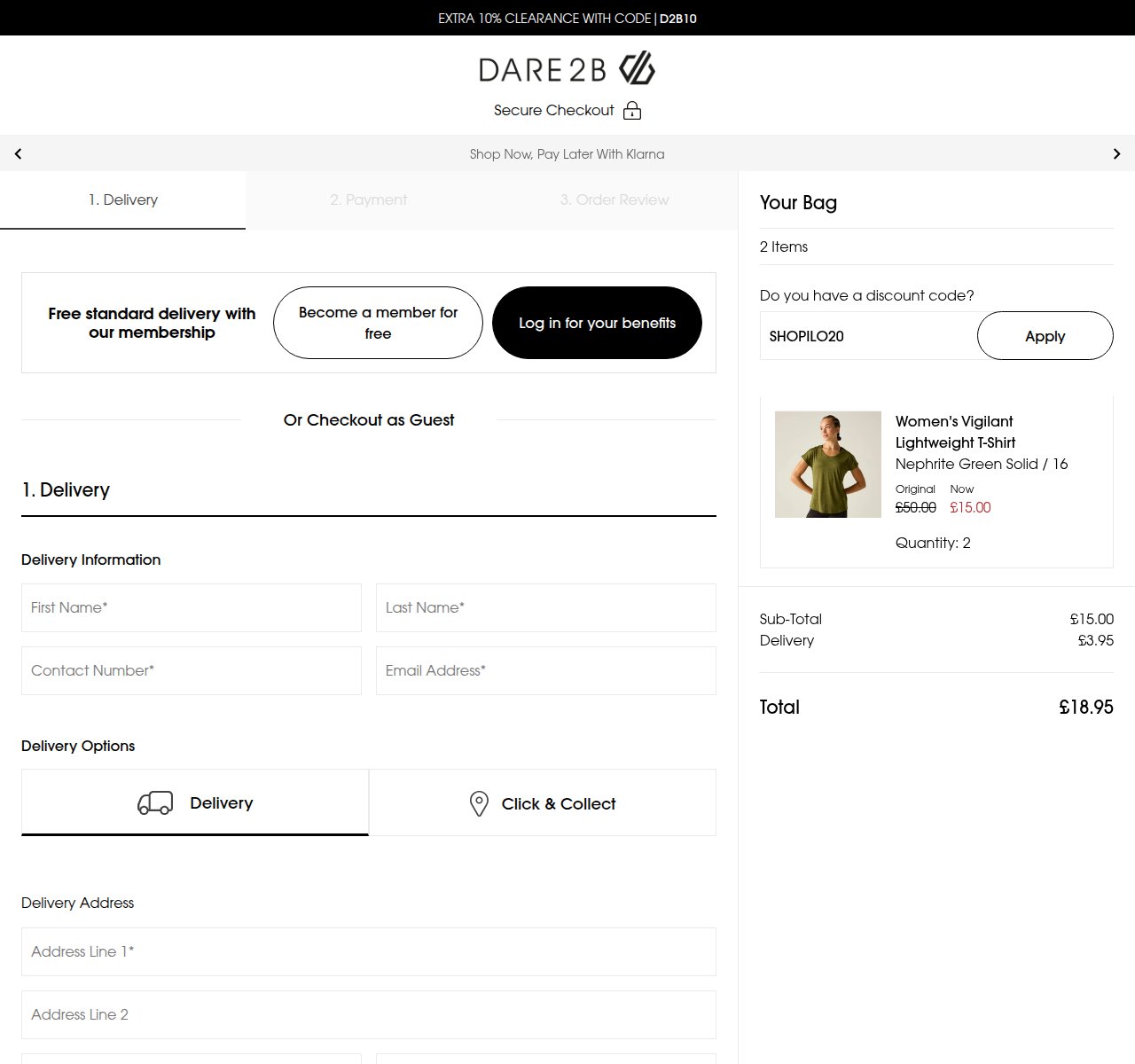 Where to enter the discount code on the Dare 2b website
