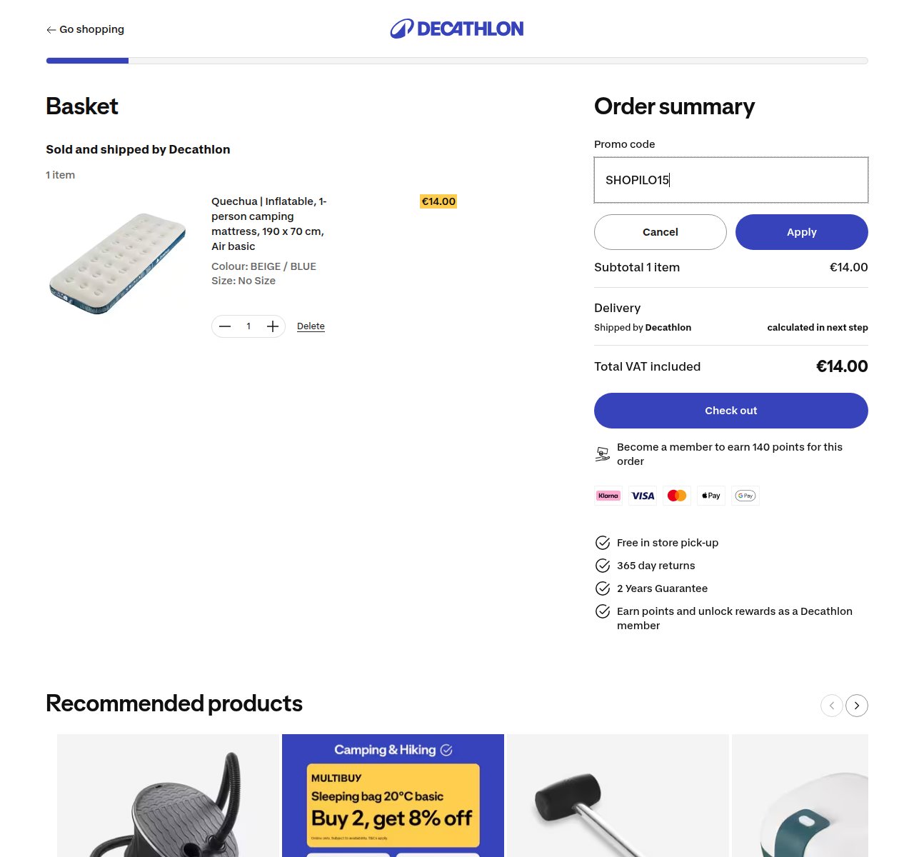 Where to enter the discount code on the Decathlon website