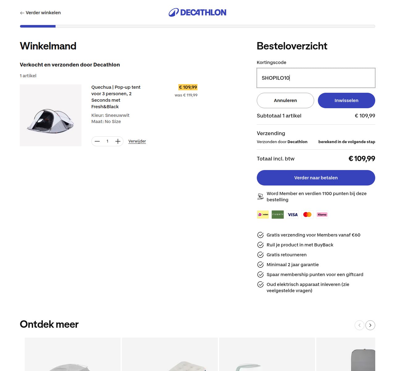 Waar je de kortingscode invoert op de Decathlon-website