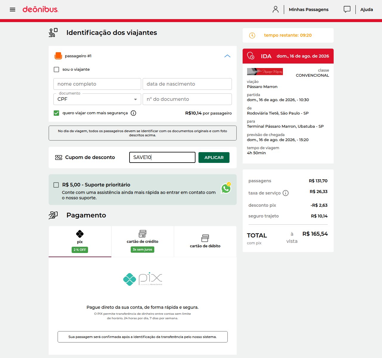 Onde inserir o código de desconto no site da DeÔnibus