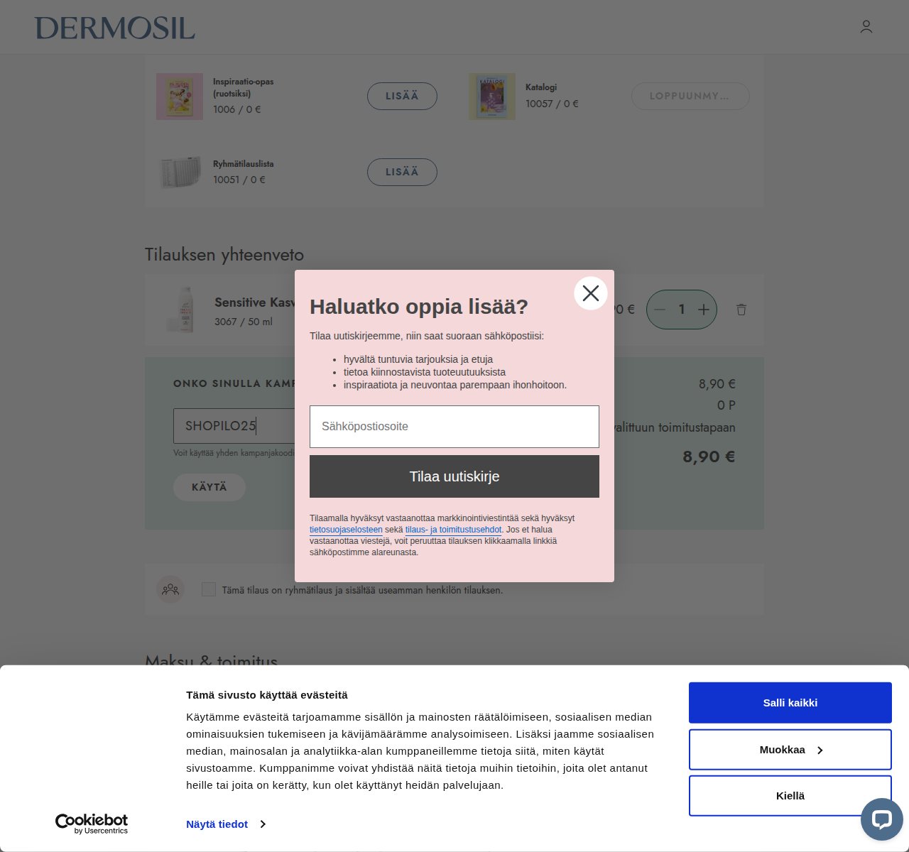 Mihin alennuskoodi syötetään Dermosil-sivustolla