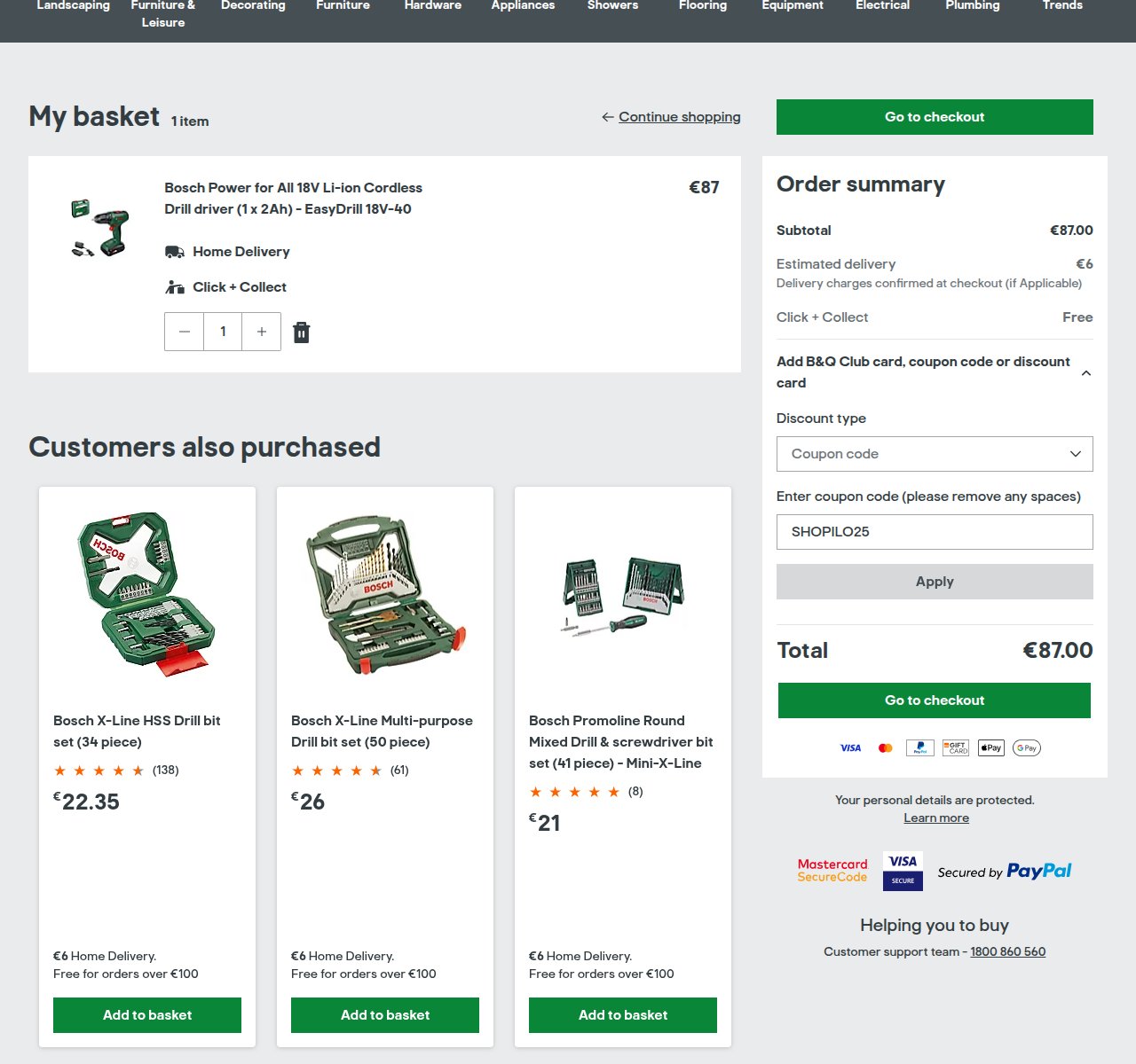 Where to enter the discount code on the B&Q website