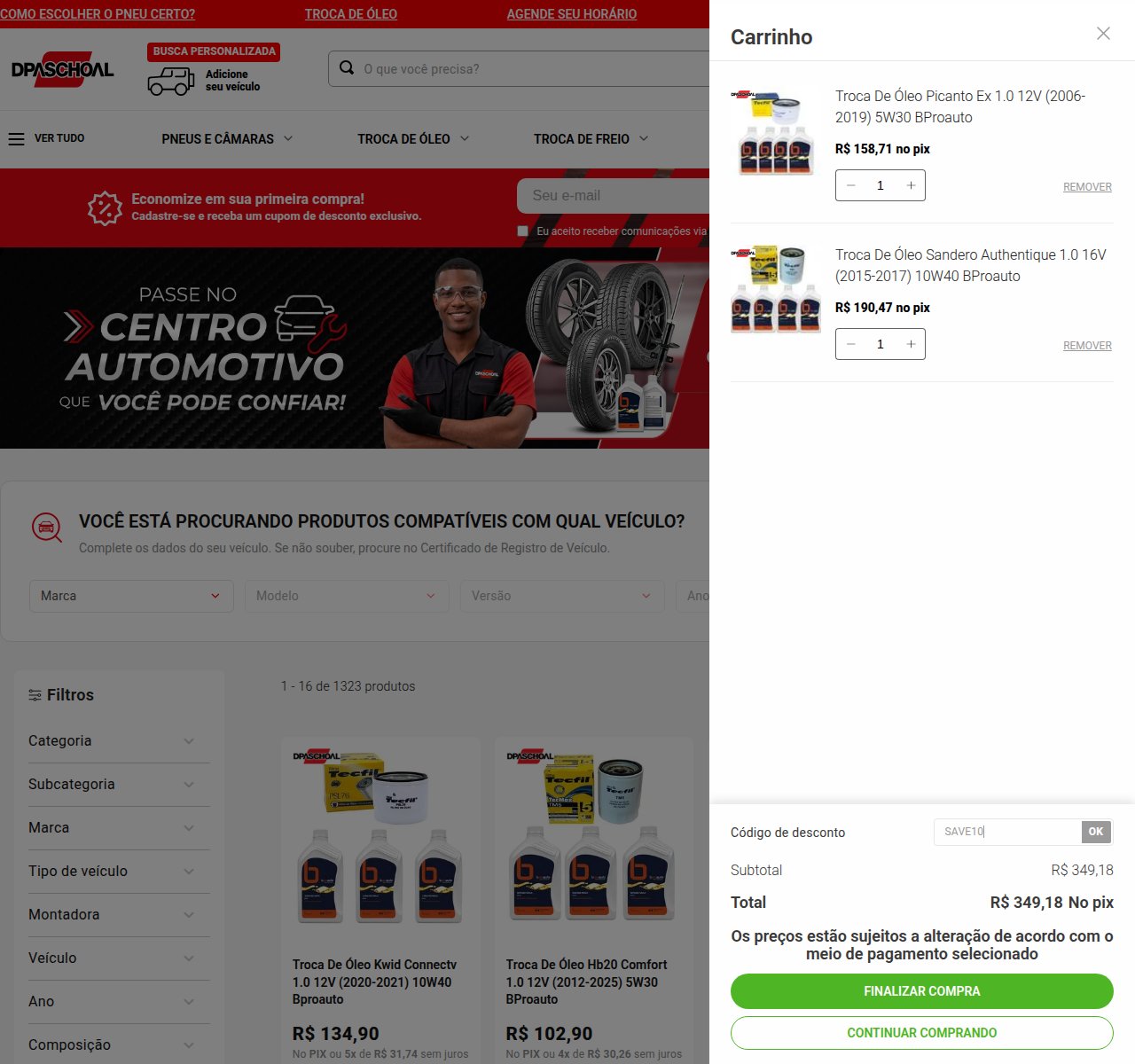 Onde inserir o código de desconto no site da DPaschoal