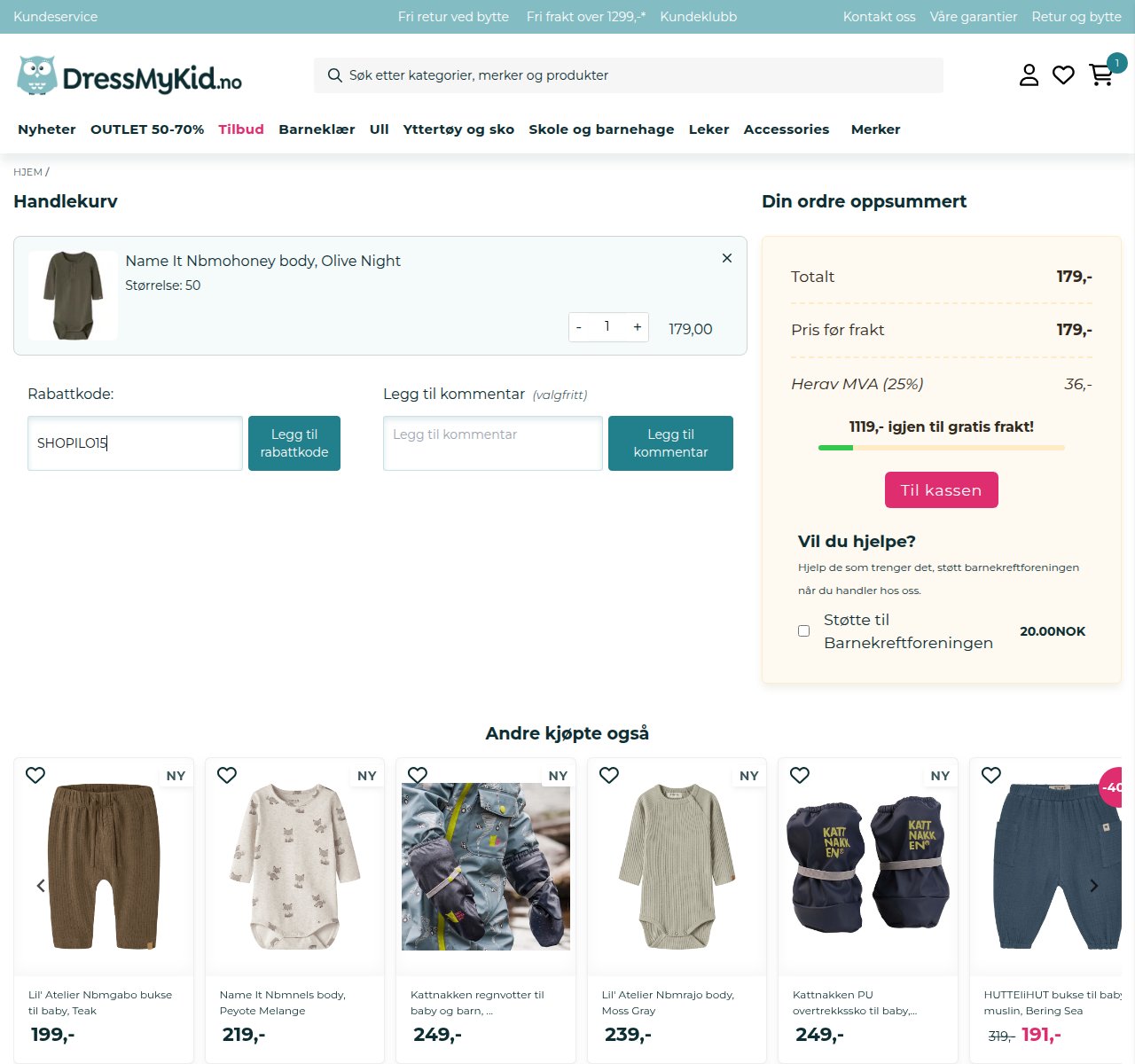 Where to enter the discount code on the DressMyKid website