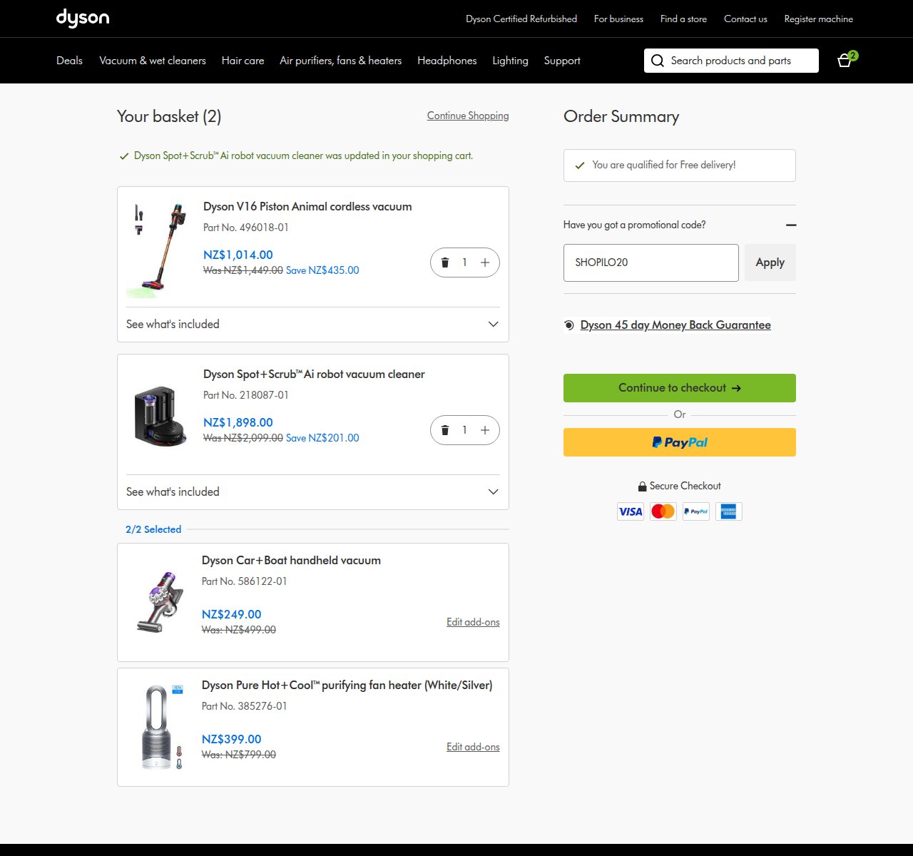 Where to enter the discount code on the Dyson website