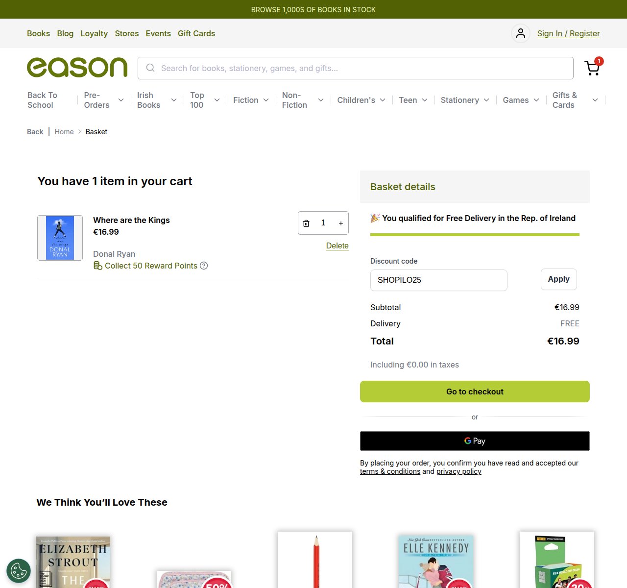 Where to enter the discount code on the Eason website