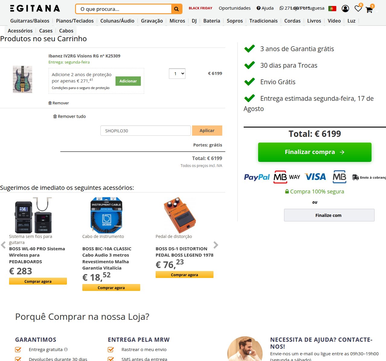 Onde inserir o código de desconto no site da Egitana