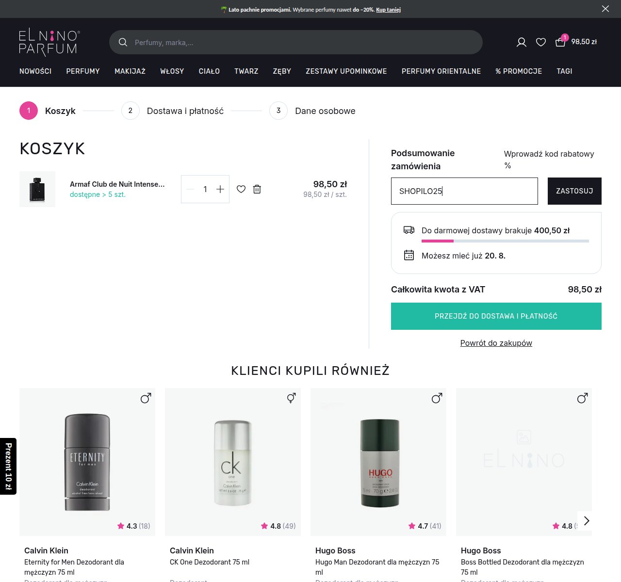 Gdzie wpisać kod rabatowy na stronie Elnino Parfum