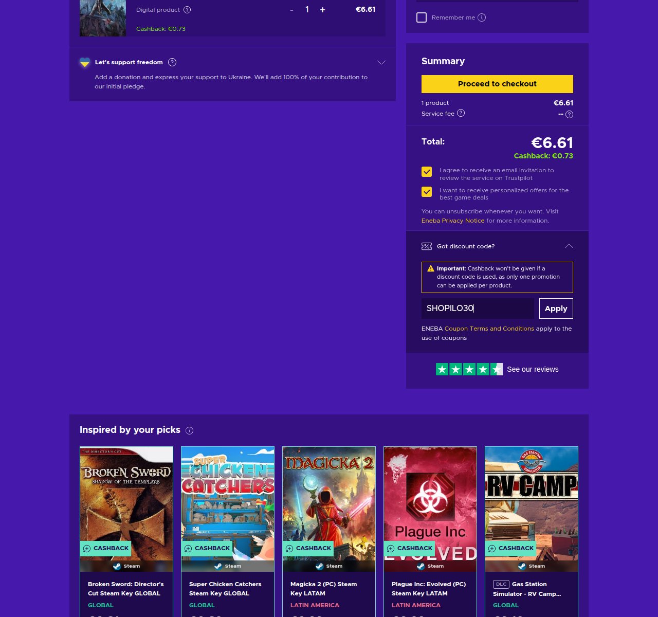 Onde inserir o código de desconto no site da Eneba